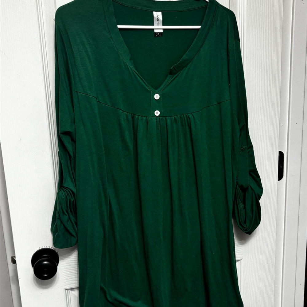Green V-Neck Women's Top